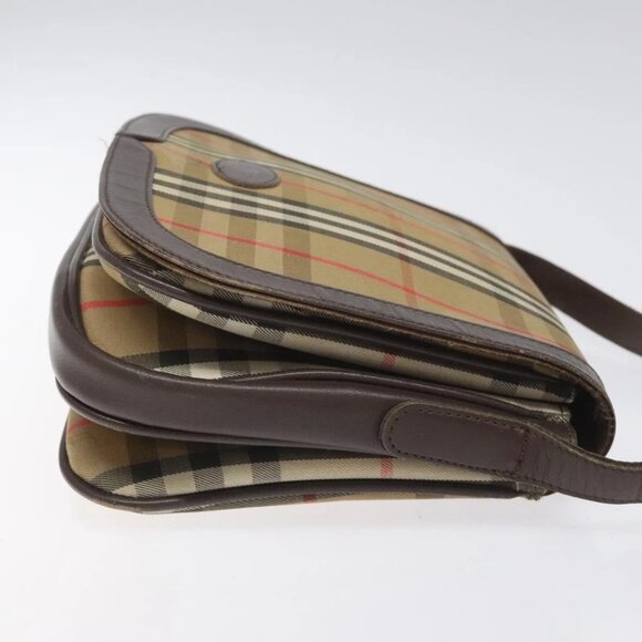 Burberrys Nova Check Shoulder Bag Canvas Beige Gold Auth 114798 - Picture 4 of 16